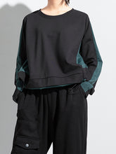 Women Color Block Loose Round Neck Sweatshirt